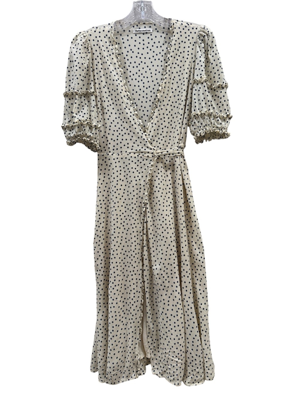 Reformation Ivory Polka Dot Wrap Midi Dress - Picture 2 of 6
